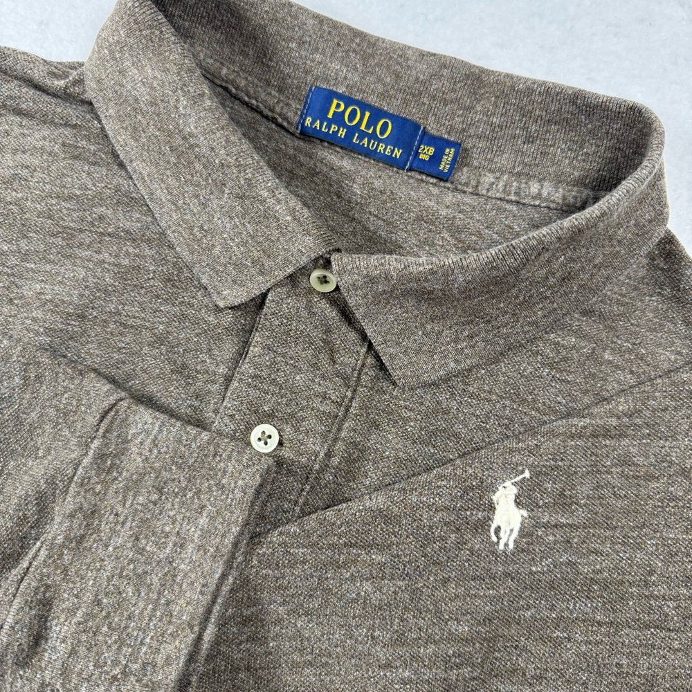 Polo Ralph Lauren Men’s 2XB‎ Brown Long‑Sleeve Cotton Polo Shirt